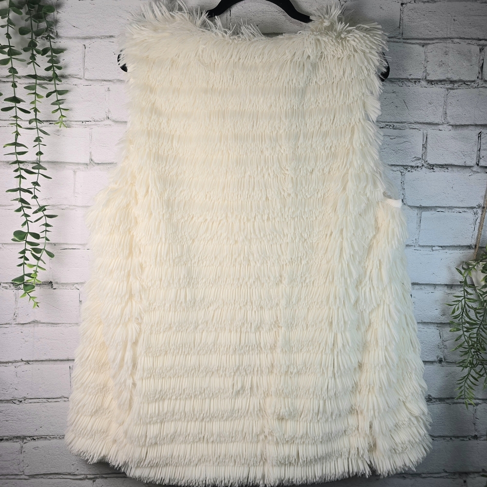 STUDIO IVORY CREAM COLORED TIERED FRINGE BOHO CHIC FUNKY WOMENS XL - Picture 2 of 6